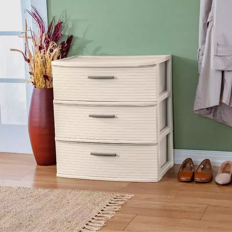 Cassettiera larga a 3 cassetti – Bianco Neve, plastica senza BPA, Prodotto negli USA, Nessun assemblaggio richiesto