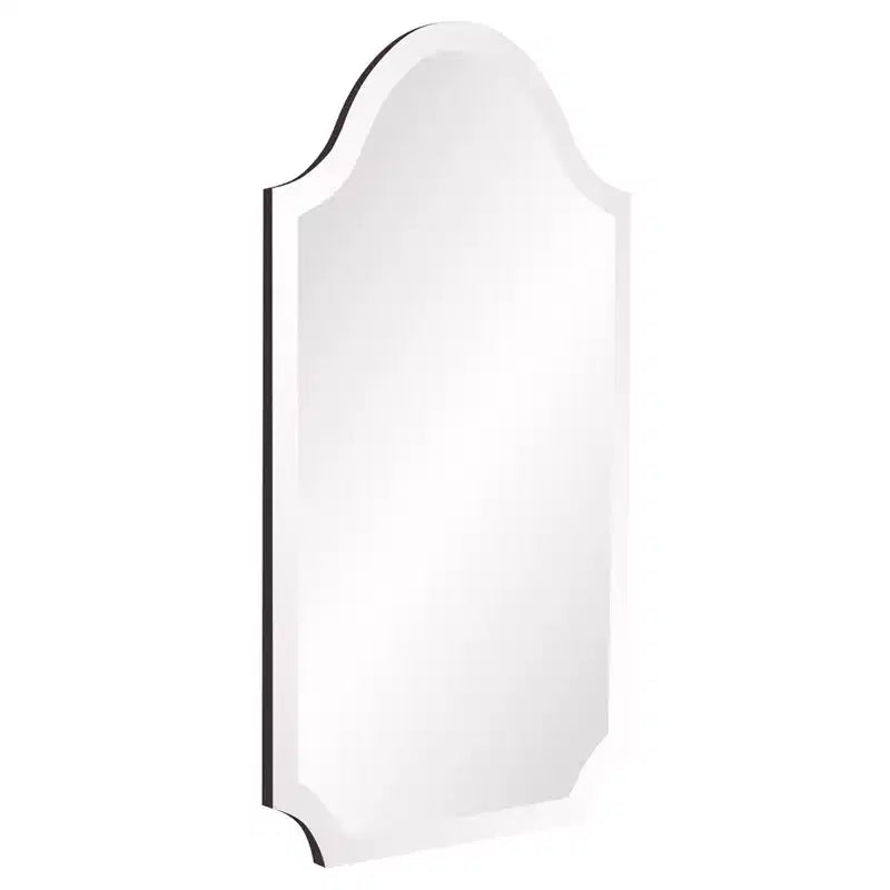 Specchio da parete senza cornice a forma di arco con angoli smerlati – 68,6x40,6 cm, bordo smussato, pronto per essere appeso