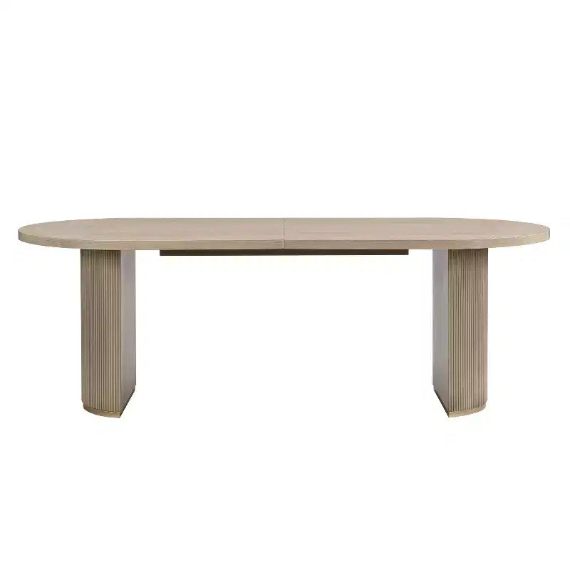 Tavolo da pranzo ovale da 224 cm – Base a doppio piedistallo, 6 posti, venatura del legno naturale, MDF e ferro