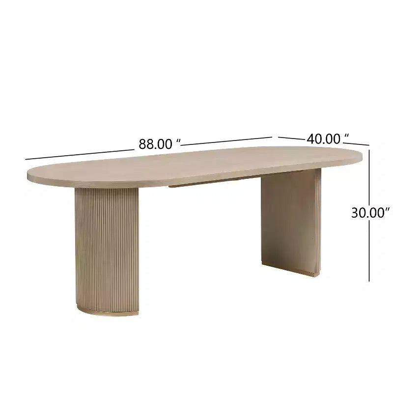 Tavolo da pranzo ovale da 224 cm – Base a doppio piedistallo, 6 posti, venatura del legno naturale, MDF e ferro