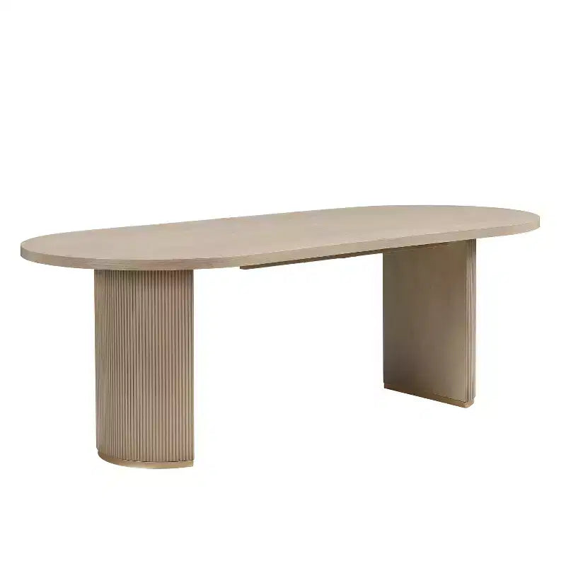 Tavolo da pranzo ovale da 224 cm – Base a doppio piedistallo, 6 posti, venatura del legno naturale, MDF e ferro