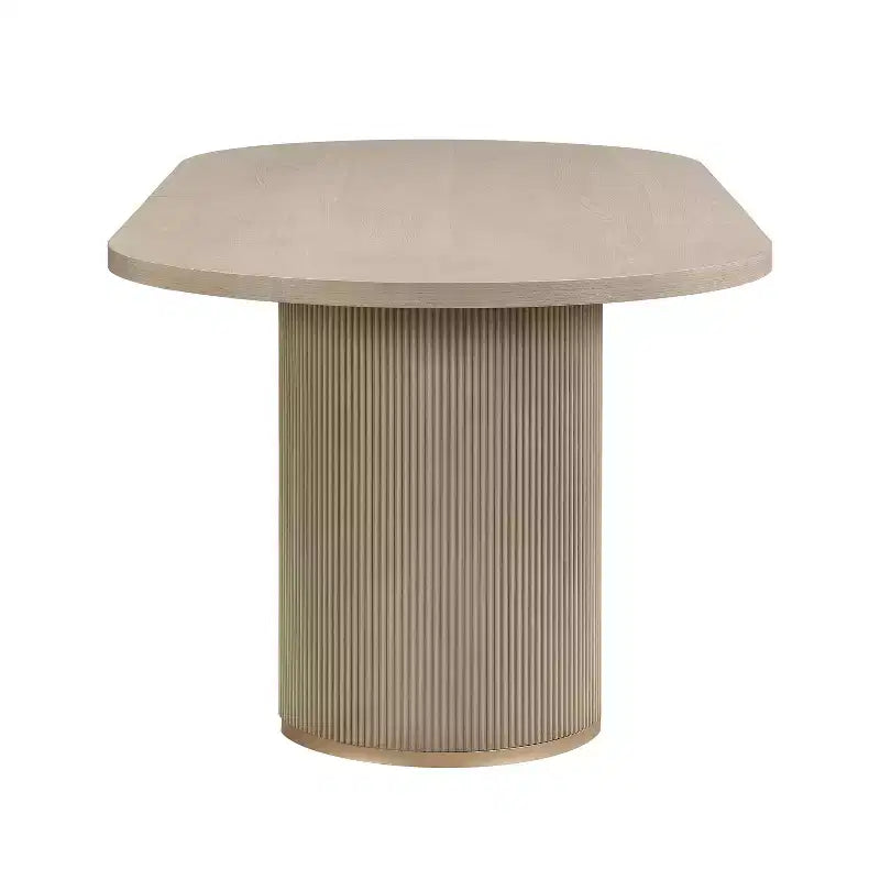 Tavolo da pranzo ovale da 224 cm – Base a doppio piedistallo, 6 posti, venatura del legno naturale, MDF e ferro
