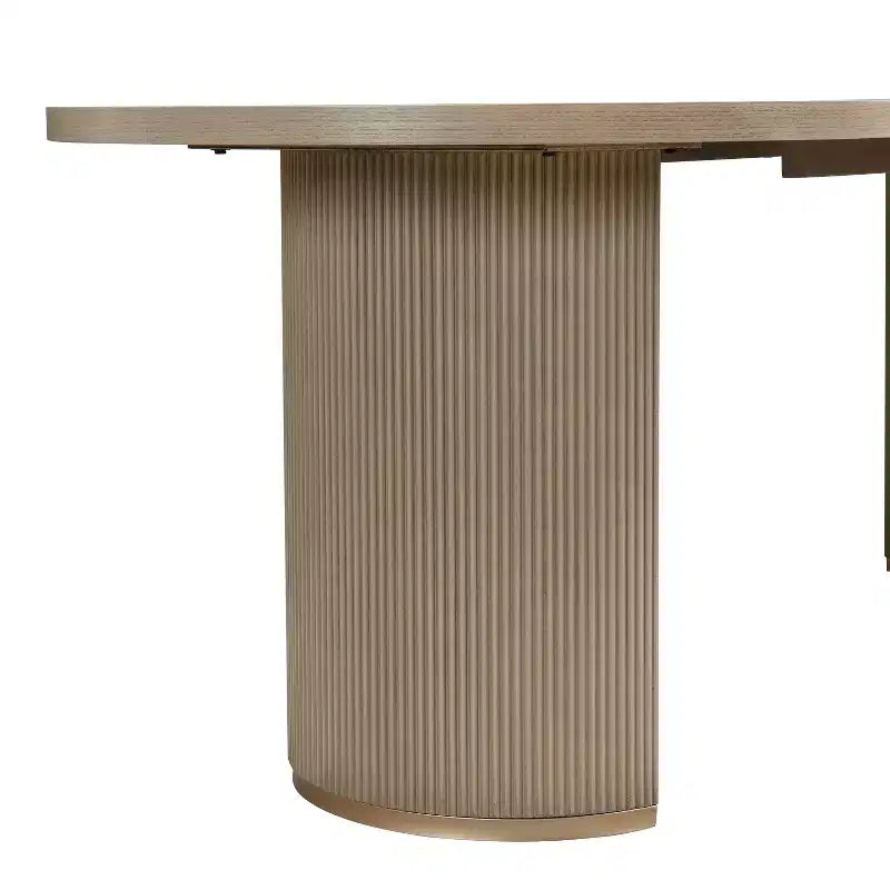 Tavolo da pranzo ovale da 224 cm – Base a doppio piedistallo, 6 posti, venatura del legno naturale, MDF e ferro