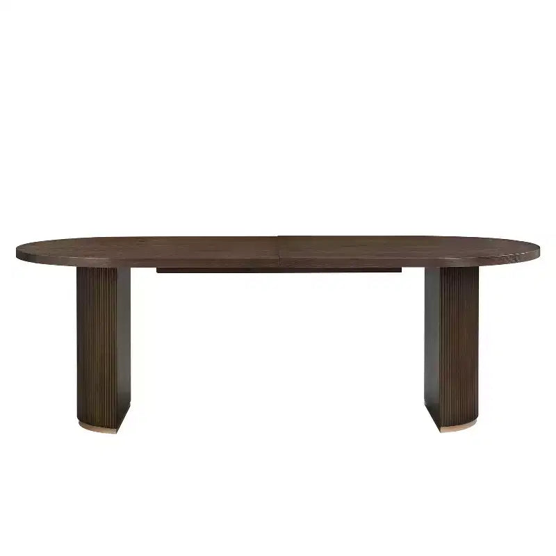 Tavolo da pranzo ovale da 224 cm – Base a doppio piedistallo, 6 posti, venatura del legno naturale, MDF e ferro