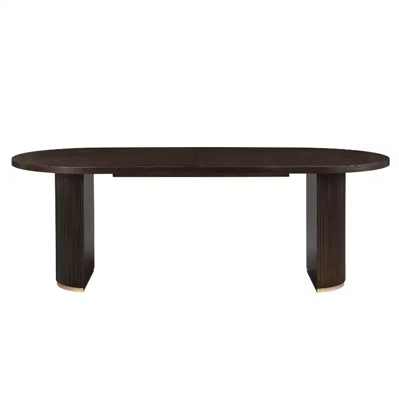 Tavolo da pranzo ovale da 224 cm – Base a doppio piedistallo, 6 posti, venatura del legno naturale, MDF e ferro