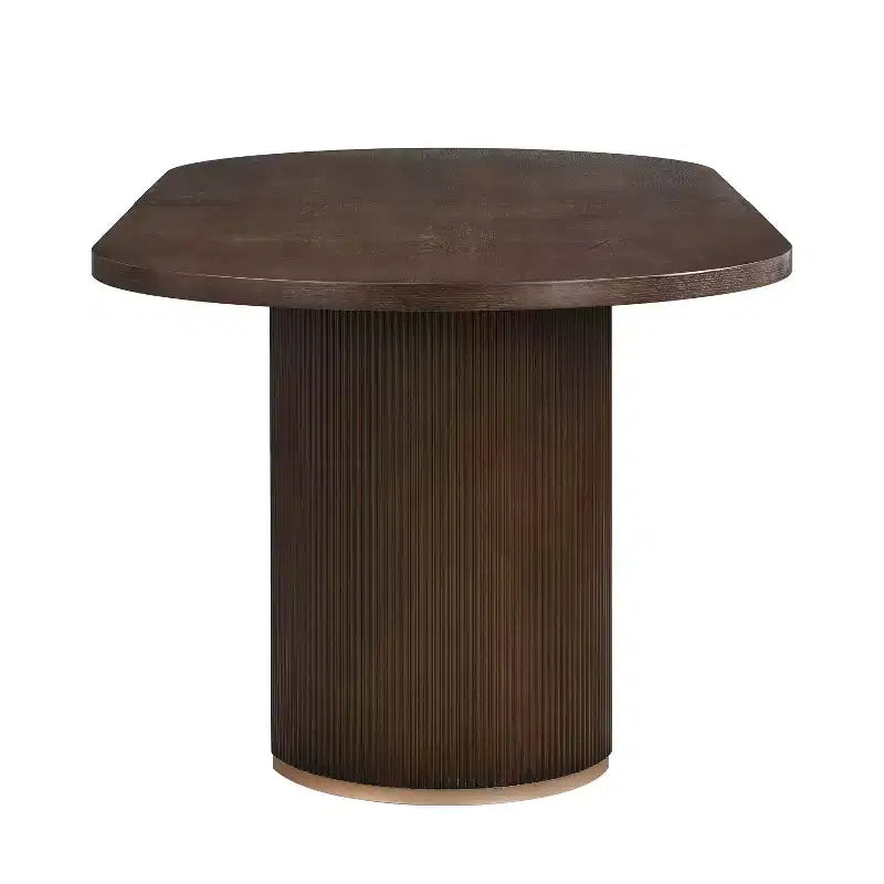 Tavolo da pranzo ovale da 224 cm – Base a doppio piedistallo, 6 posti, venatura del legno naturale, MDF e ferro