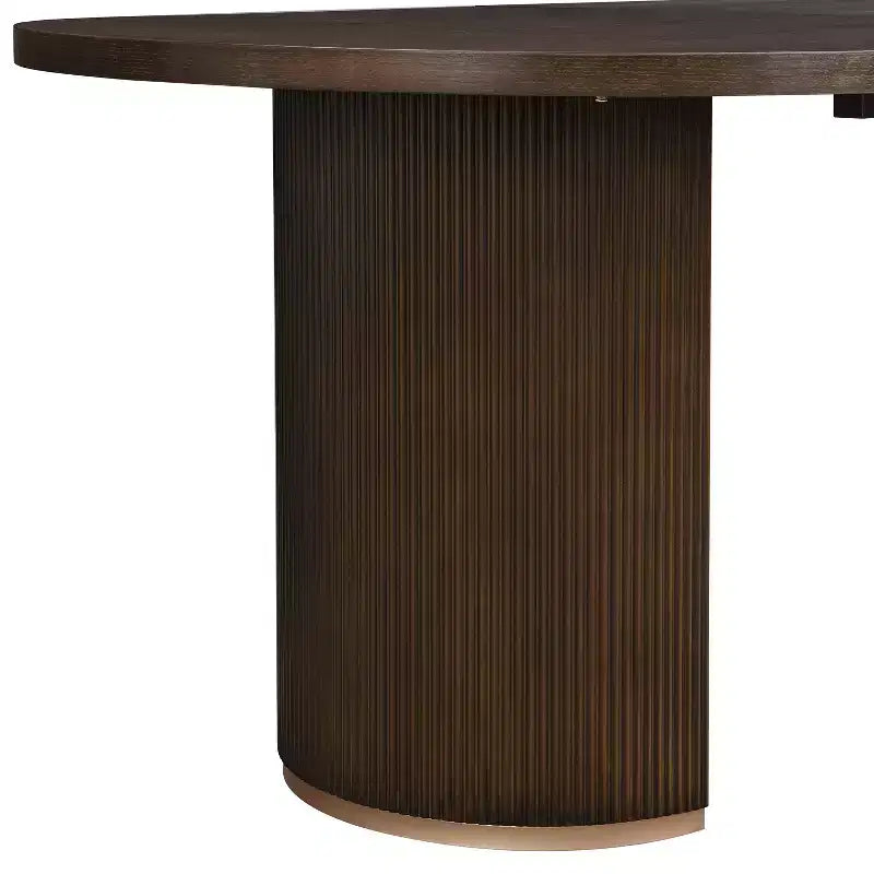Tavolo da pranzo ovale da 224 cm – Base a doppio piedistallo, 6 posti, venatura del legno naturale, MDF e ferro