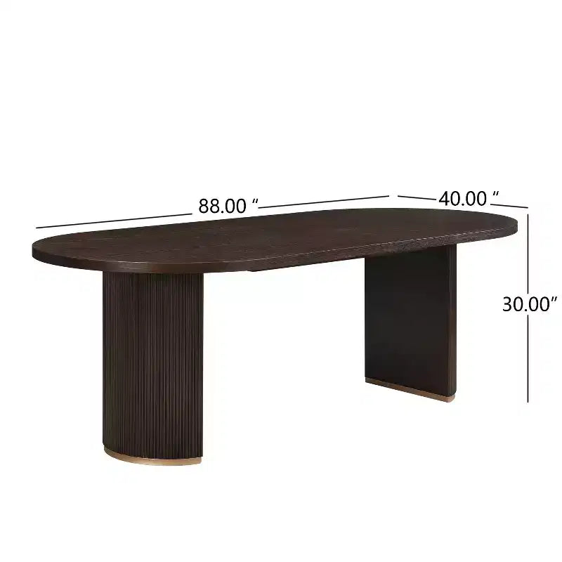 Tavolo da pranzo ovale da 224 cm – Base a doppio piedistallo, 6 posti, venatura del legno naturale, MDF e ferro