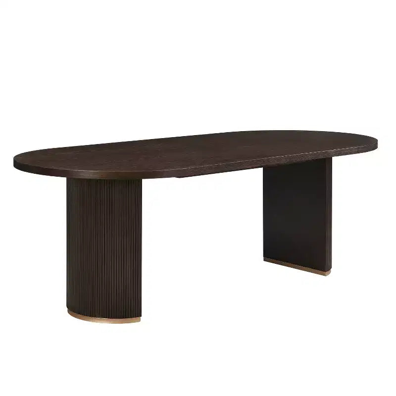 Tavolo da pranzo ovale da 224 cm – Base a doppio piedistallo, 6 posti, venatura del legno naturale, MDF e ferro