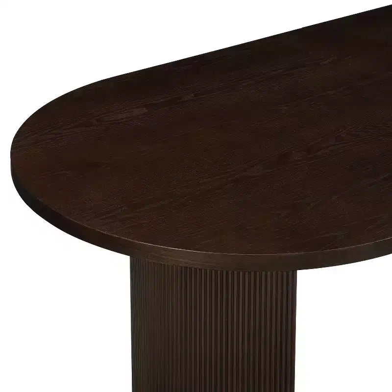 Tavolo da pranzo ovale da 224 cm – Base a doppio piedistallo, 6 posti, venatura del legno naturale, MDF e ferro