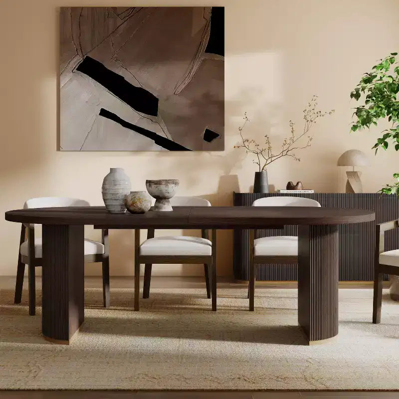 Christopher Knight Home Yuval 88 Modern Minimalist Oval 6 Seater Dining Table with Double Pedestal Base