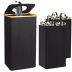 Hausource 100L Black Laundry Hamper & Recycling Bin with Lid, 2 Liners, Collapsible, Waterproof