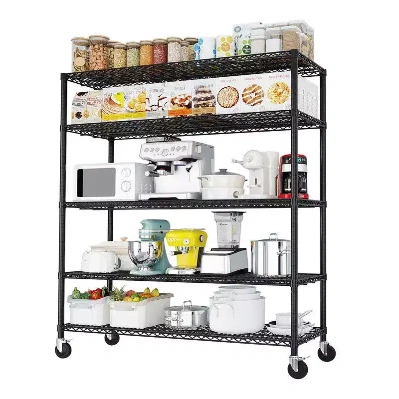 Karl Home Heavy Duty Storage Adjustable Metal Shelves 55.12inch W Wire Shelving Unit With Wheels 3200LBS NSF