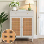 Scarpiera con ripiani regolabili e cassetto – Verde Menta, pannelli in rattan, altezza 111 cm