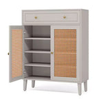 Scarpiera con ripiani regolabili e cassetto – Verde Menta, pannelli in rattan, altezza 111 cm