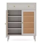 Scarpiera con ripiani regolabili e cassetto – Verde Menta, pannelli in rattan, altezza 111 cm