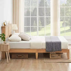 Struttura Letto con Testiera in Rattan Naturale, Letto a Piattaforma Queen con Luci, Base Materasso, Senza Rumore