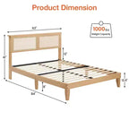 Struttura Letto con Testiera in Rattan Naturale, Letto a Piattaforma Queen con Luci, Base Materasso, Senza Rumore