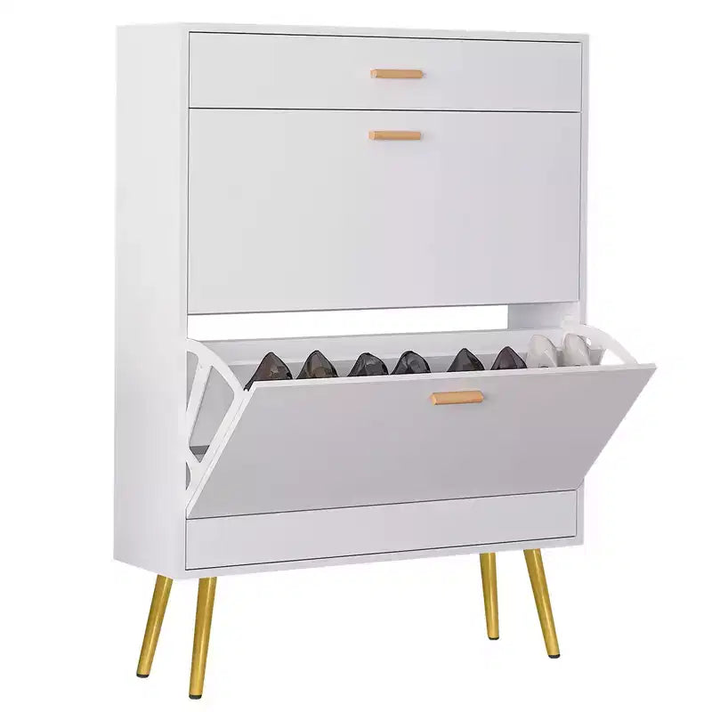 Scarpiera Bianca con 2 Ante a Ribalta e 1 Cassetto – Contiene 16 Paia, 80 cm L
