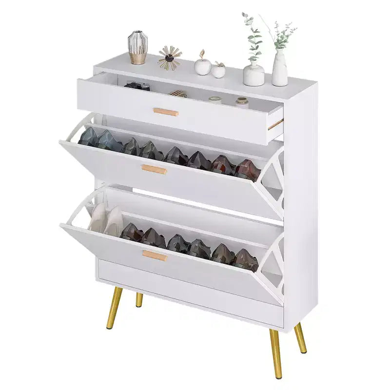 Scarpiera Bianca con 2 Ante a Ribalta e 1 Cassetto – Contiene 16 Paia, 80 cm L