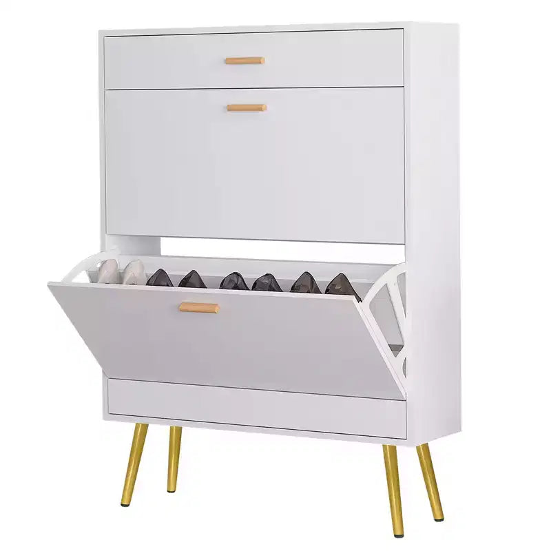 Scarpiera Bianca con 2 Ante a Ribalta e 1 Cassetto – Contiene 16 Paia, 80 cm L