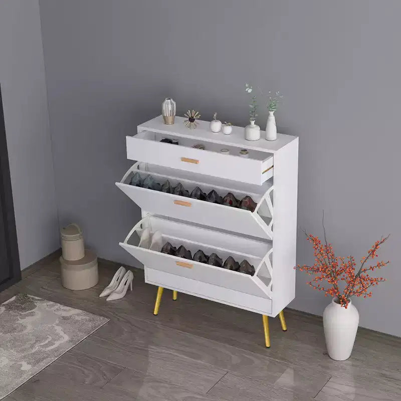 Scarpiera Bianca con 2 Ante a Ribalta e 1 Cassetto – Contiene 16 Paia, 80 cm L