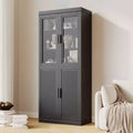 Modern 4-Door Storage Cabinet with Glass and Rattan Doors