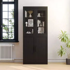 Madia moderna a 4 ante con ante in vetro e in rattan