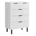Wave Fluted 5-Drawer Dresser, Tall Chest, Wide Wood Storage Dresser Organizer, Deep Drawers, Modern White Bedroom Furniture
