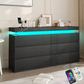 Dyoney 6-drawer dual vanity with power socket and LED lights, spacious storage cabinet with top storage, charging dock