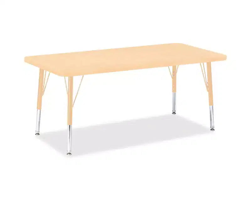 Tavolo attività rettangolare altezza adulta 24x48" – Piano in acero, gambe in acciaio regolabili, beige