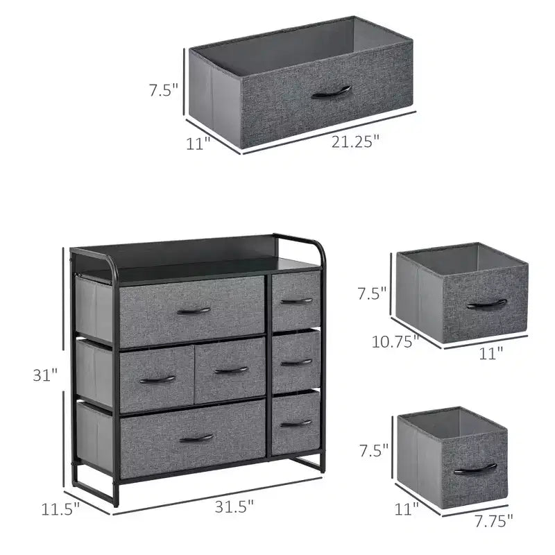 Cassettiera Okak per camera da letto con 5 cassetti, mobile contenitore con cassetti in tessuto rimovibili, struttura in acciaio per armadio, comodino, lavanderia, ingresso