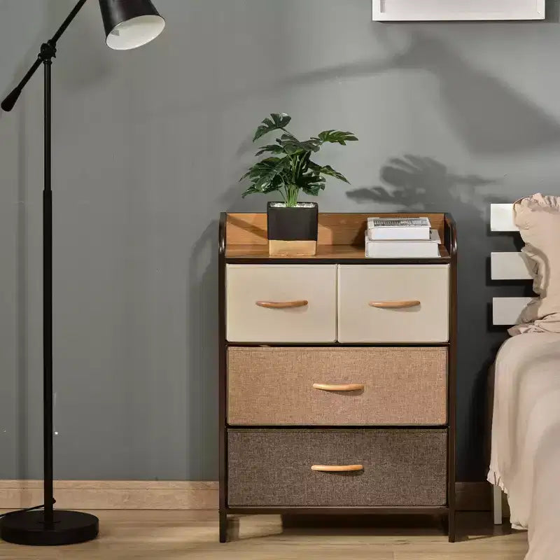 Cassettiera Okak per camera da letto con 5 cassetti, mobile contenitore con cassetti in tessuto rimovibili, struttura in acciaio per armadio, comodino, lavanderia, ingresso