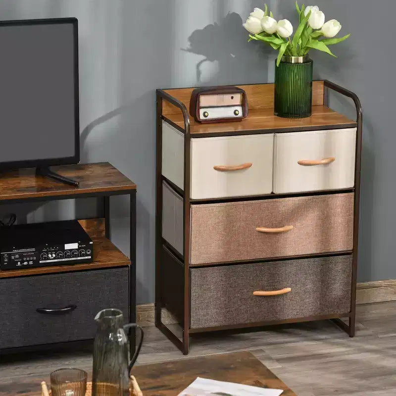 Cassettiera Okak per camera da letto con 5 cassetti, mobile contenitore con cassetti in tessuto rimovibili, struttura in acciaio per armadio, comodino, lavanderia, ingresso