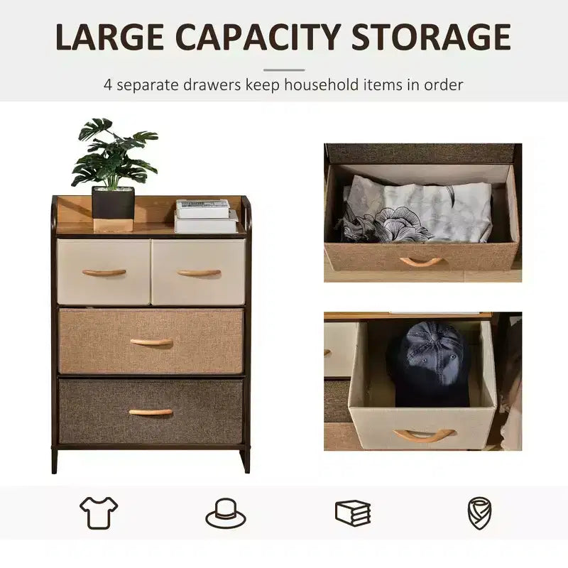 Cassettiera Okak per camera da letto con 5 cassetti, mobile contenitore con cassetti in tessuto rimovibili, struttura in acciaio per armadio, comodino, lavanderia, ingresso
