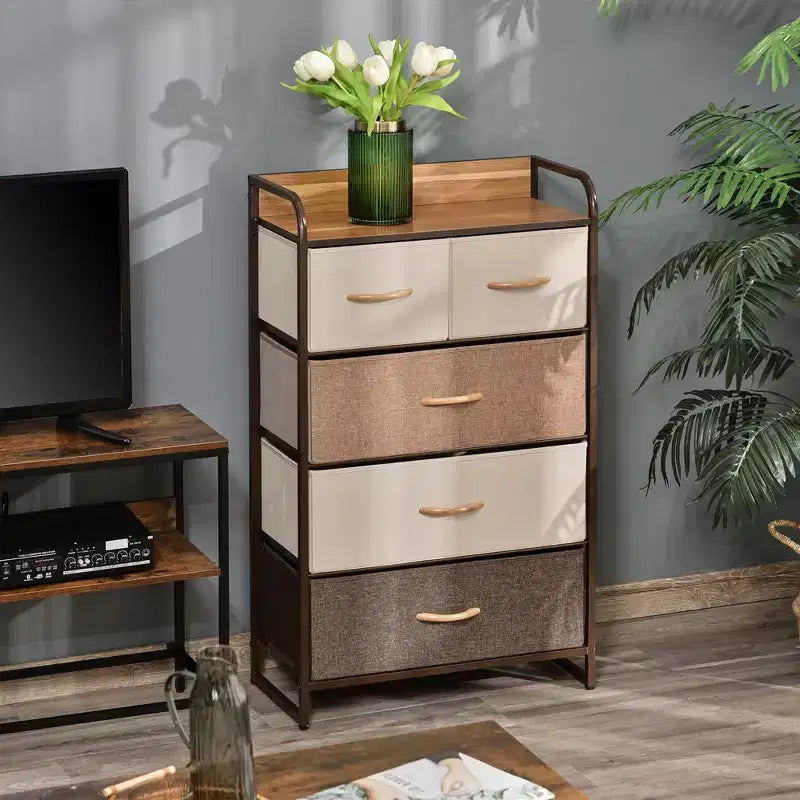 Okak Dresser for Bedroom with 5 Drawers,Storage Chest of Drawers with Removable Fabric Bins,Steel Frame for Closet Bedside Laundry Entryway