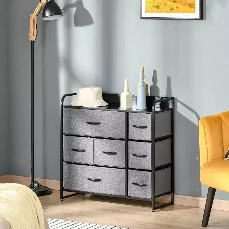 Cassettiera Okak per camera da letto con 5 cassetti, mobile contenitore con cassetti in tessuto rimovibili, struttura in acciaio per armadio, comodino, lavanderia, ingresso