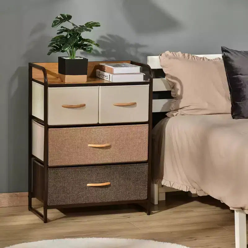 Cassettiera Okak per camera da letto con 5 cassetti, mobile contenitore con cassetti in tessuto rimovibili, struttura in acciaio per armadio, comodino, lavanderia, ingresso