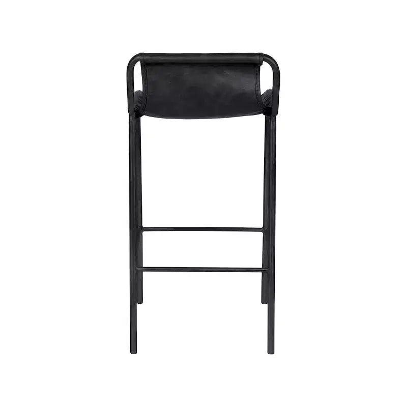 Sgabello da bancone in pelle vegana nera – Struttura in ferro nero opaco, seduta da 67,3 cm, stile contemporaneo