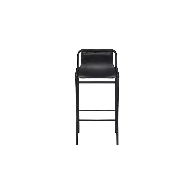 Sgabello da bancone in pelle vegana nera – Struttura in ferro nero opaco, seduta da 67,3 cm, stile contemporaneo