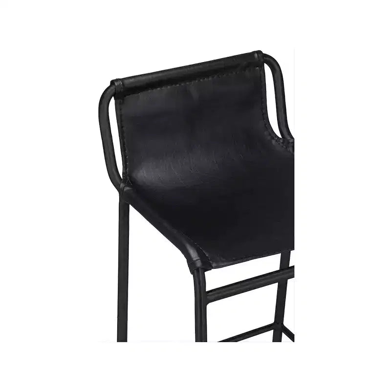 Sgabello da bancone in pelle vegana nera – Struttura in ferro nero opaco, seduta da 67,3 cm, stile contemporaneo