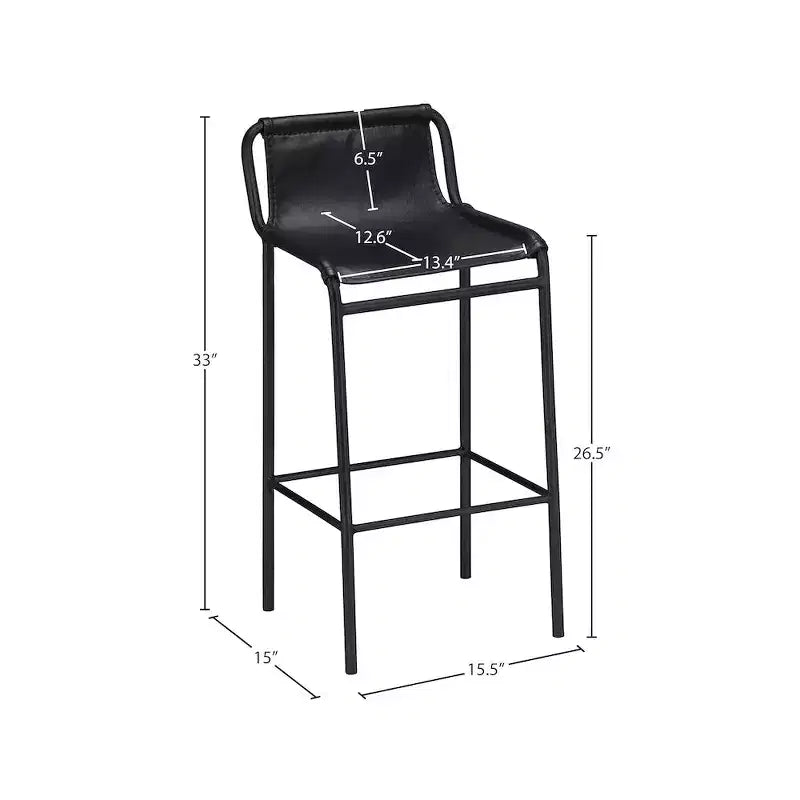 Sgabello da bancone in pelle vegana nera – Struttura in ferro nero opaco, seduta da 67,3 cm, stile contemporaneo