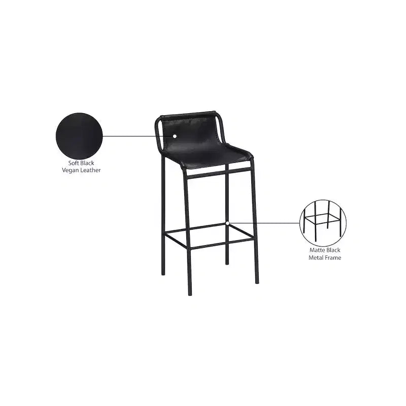 Sgabello da bancone in pelle vegana nera – Struttura in ferro nero opaco, seduta da 67,3 cm, stile contemporaneo
