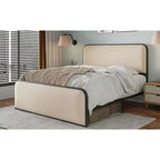 Okak Queen/King Modern Fabric Platform Bed Frame with Curved Upholstered Headboard and Footboard Metal Slats Storage Bed Easy Assembly
