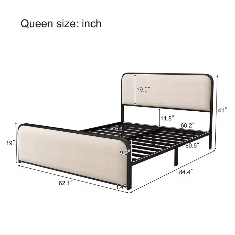 Letto Matrimoniale/King Size con Struttura a Piattaforma – Testiera e Pediera Curve, Doghe in Metallo, Contenitore