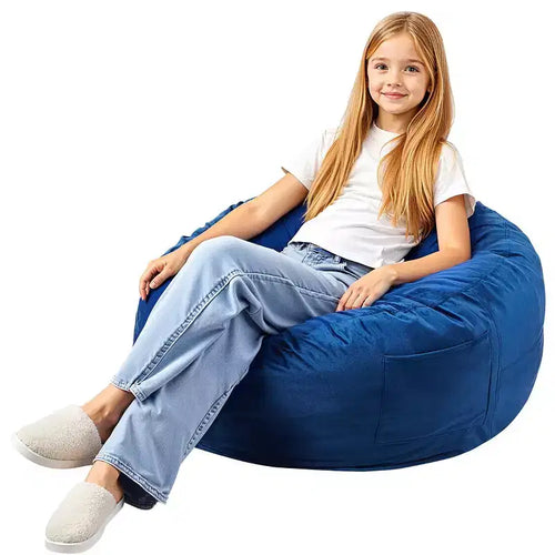 VEVOR Bean Bag Chair, 3 feet Round Bean Bag Chair with Removable and Washable Cover, 25D Memory Foam Filled with Soft and Smooth Dutch Velvet, Blue