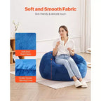 Poltrona Sacco Rotonda di 90 cm in Memory Foam – Velluto Olandese Blu, Rivestimento Lavabile, per Interni