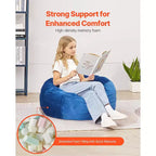 Poltrona Sacco Rotonda di 90 cm in Memory Foam – Velluto Olandese Blu, Rivestimento Lavabile, per Interni