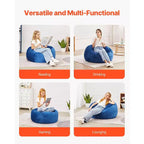 Poltrona Sacco Rotonda di 90 cm in Memory Foam – Velluto Olandese Blu, Rivestimento Lavabile, per Interni