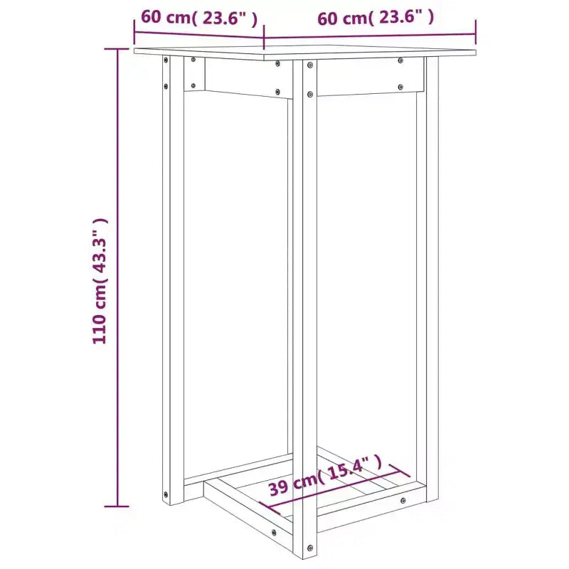 Tavolo da Bar Quadrato in Pino Massiccio Bianco, 60 cm x 110 cm, per Interni/Esterni, Resistente al Calore